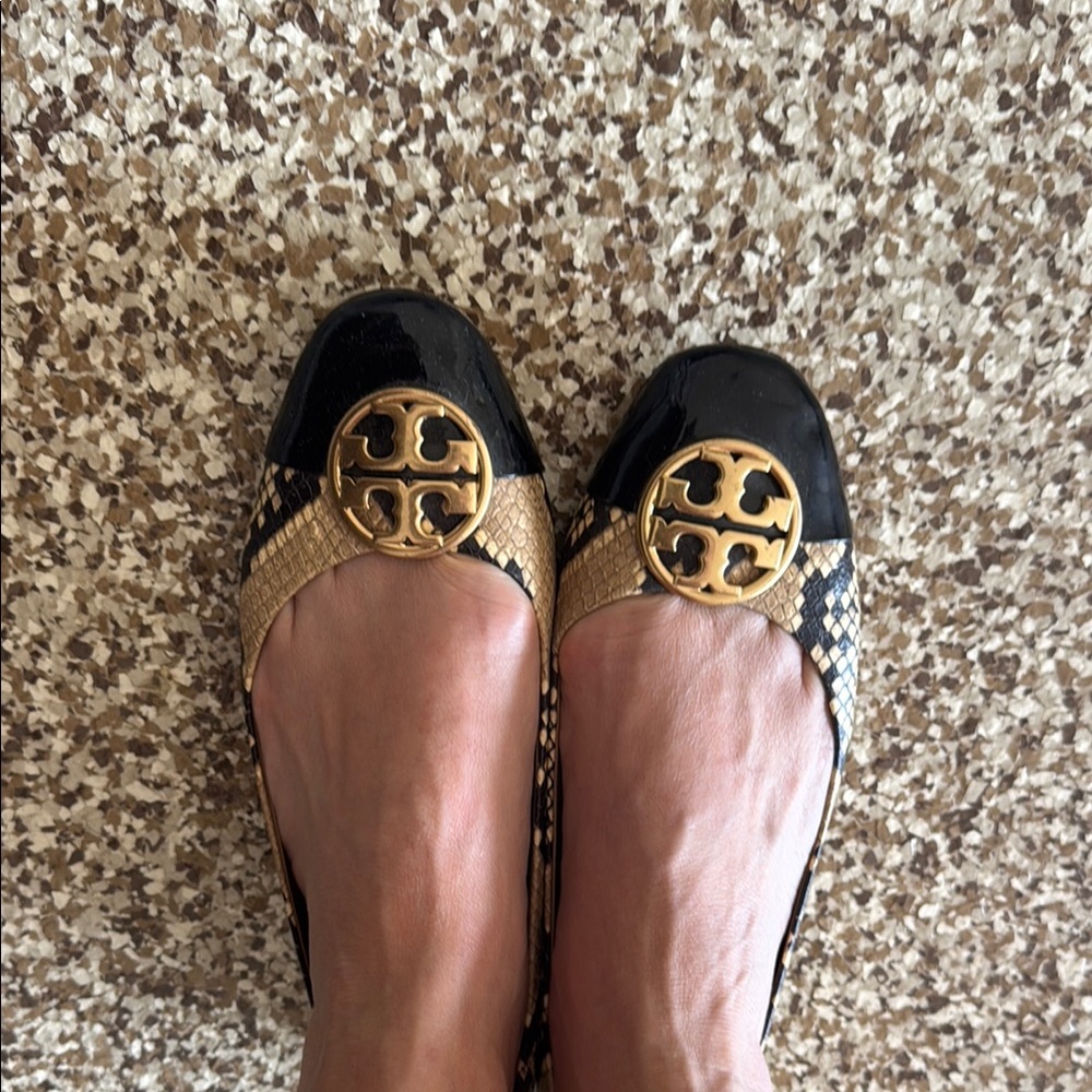 COPY - Tory Burch Black and Gold Snack Skin Women's Flats Size 10